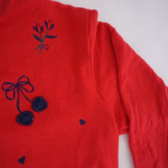 BonWorth Red Cherry Bow Heart Print Cotton Blend Sweatshirt Grandmacore L - Picture 5 of 10